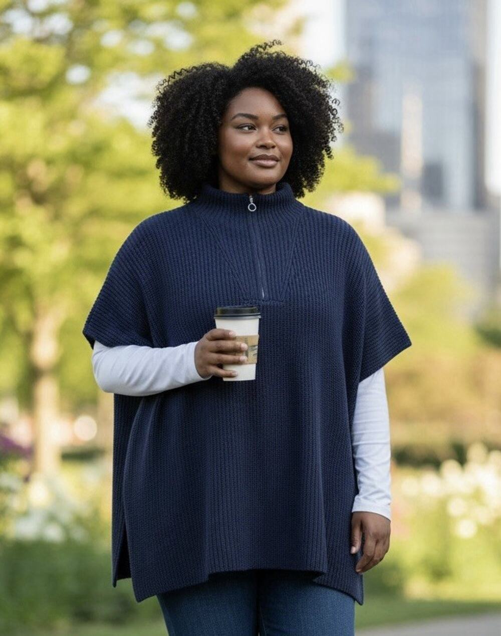 Lane Bryant Womens Navy Blue Front Zip Sweater Poncho Plus Size 22/28